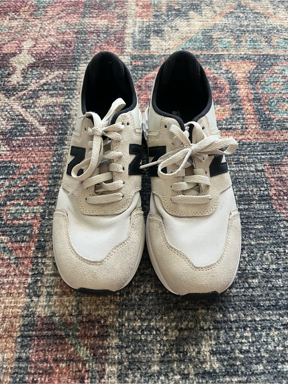New Balance Cream and Black Runner with Leopard Detail Sneakers